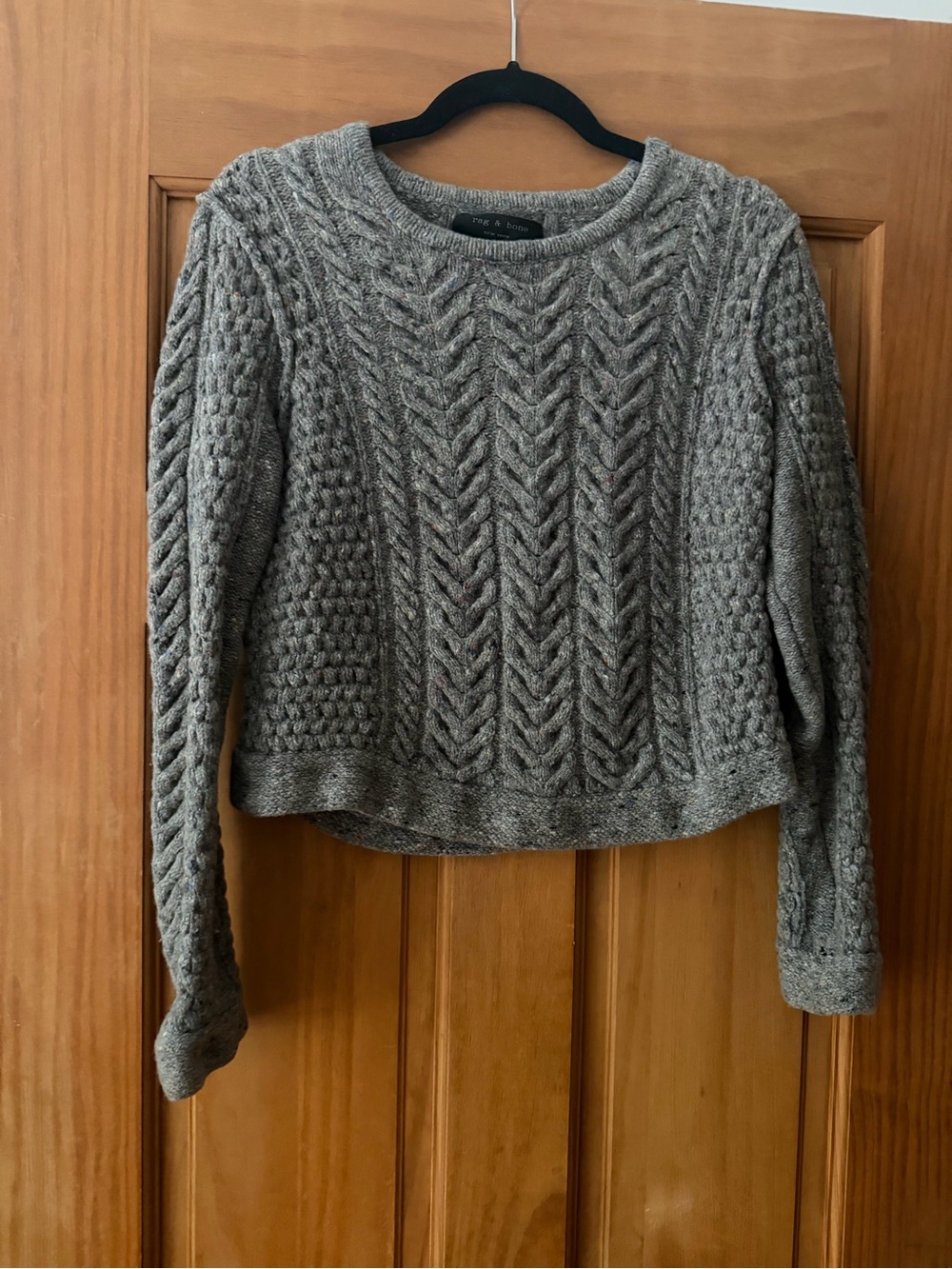rag & bone Heather Gray Cable Crewneck Merino Wool Sweater